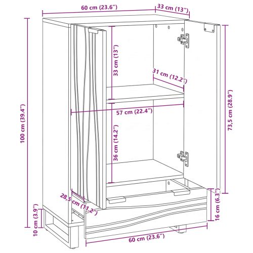 Висок шкаф Кафяво 60 x 33 x 100 см мангово дърво масив