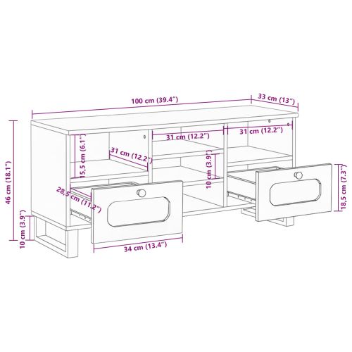 ТВ шкаф с рафт Кафяво 100 x 33 x 46 см Солидно мангово дърво