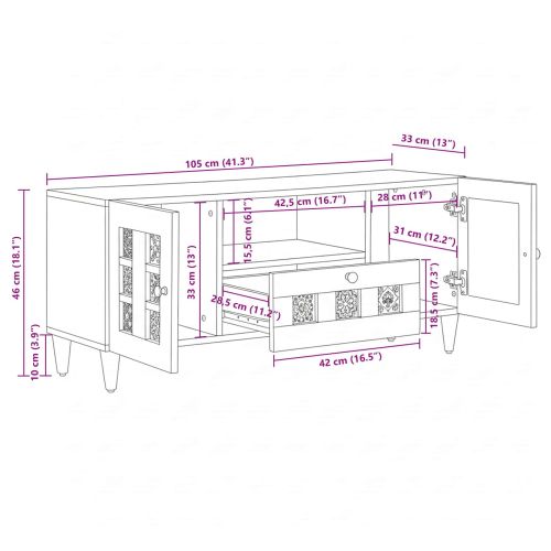 ТВ шкаф с чекмедже Орех 105 x 33 x 46 см Солидно мангово дърво