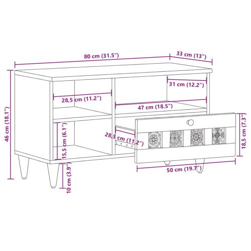 ТВ шкаф с чекмедже Орех 80 x 33 x 46 см Солидно мангово дърво