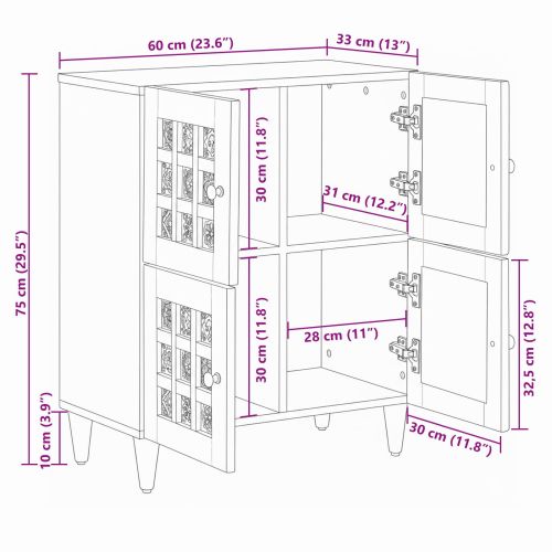 Служебен шкаф Орех 60 x 33 x 75 cm Солидно мангово дърво