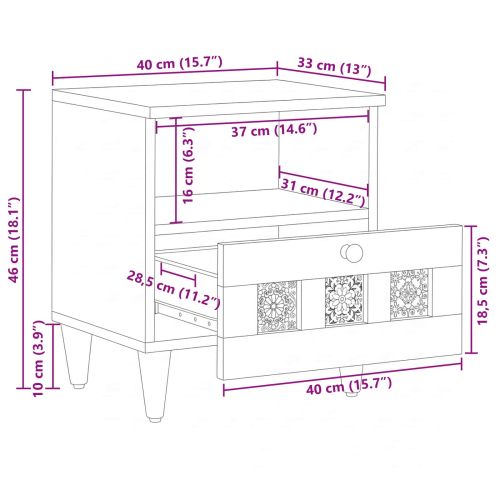 Нощен шкаф с чекмедже 2 pcs Естествен 40 x 33 x 46 см