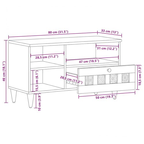 ТВ шкаф с рафт Естествен 80 x 33 x 46 см Солидно мангово дърво