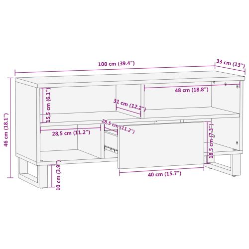 ТВ шкаф с рафт Кафяво 100 x 33 x 46 см Солидно мангово дърво