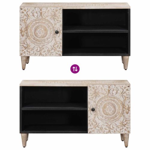 ТВ шкаф с рафт Бяло 80 x 31,5 x 46 см Солидно мангово дърво