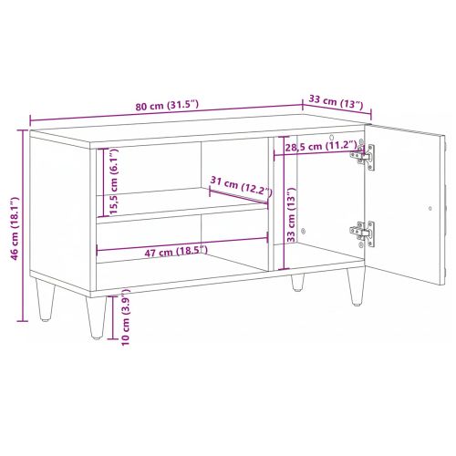 ТВ шкаф с рафт Бяло 80 x 31,5 x 46 см Солидно мангово дърво