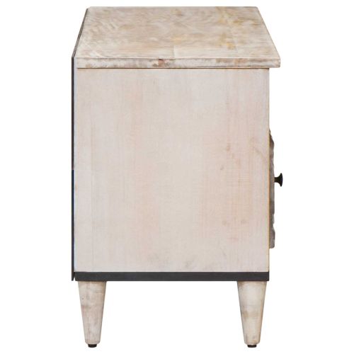 ТВ шкаф с рафт Бяло 100 x 33,5 x 46 см Солидно мангово дърво