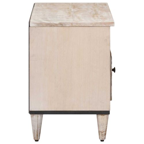 ТВ шкаф с чекмедже Бяло 80 x 33,5 x 46 см Солидно мангово дърво