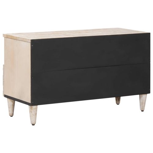 ТВ шкаф с чекмедже Бяло 80 x 33,5 x 46 см Солидно мангово дърво