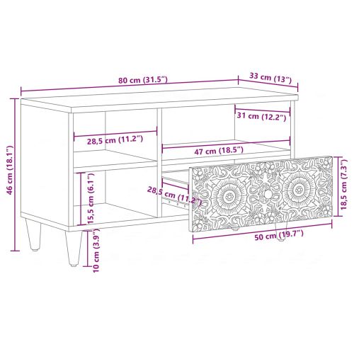 ТВ шкаф с чекмедже Бяло 80 x 33,5 x 46 см Солидно мангово дърво