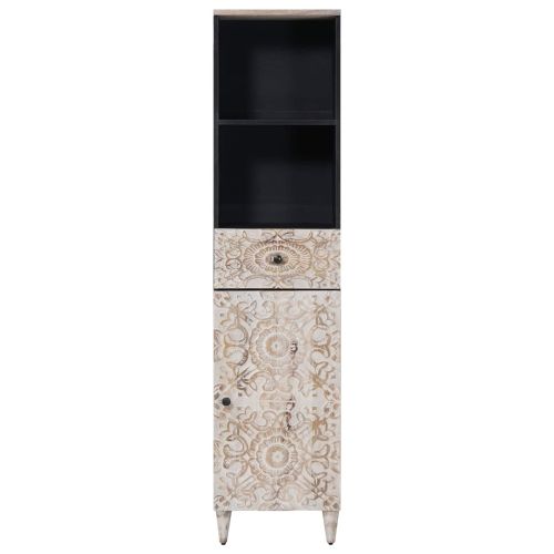 Шкаф за баня Бяло 38 x 33,5 x 160 см Солидно мангово дърво