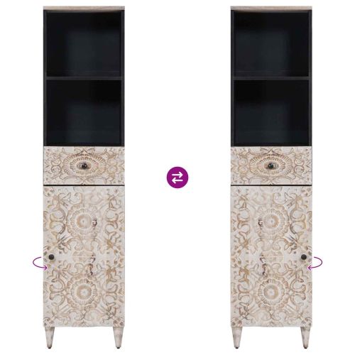 Шкаф за баня Бяло 38 x 33,5 x 160 см Солидно мангово дърво