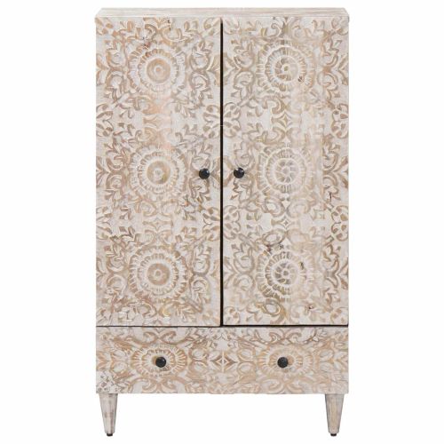 Висок шкаф с рафт Бяло 60 x 33,5 x 100 см Солидно мангово дърво