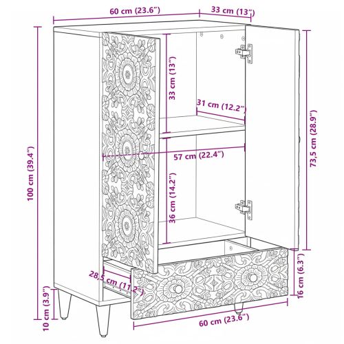 Висок шкаф с рафт Бяло 60 x 33,5 x 100 см Солидно мангово дърво