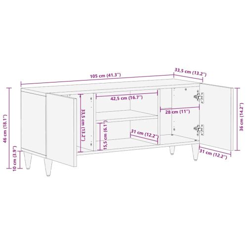 ТВ шкаф с рафт Кафяво 105 x 33,5 x 46 см Солидно мангово дърво