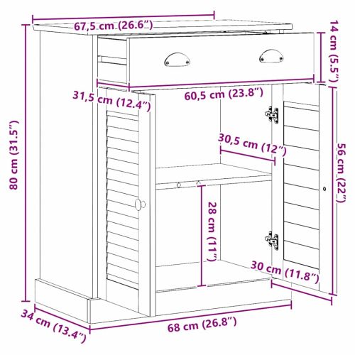 Шкаф за баня с рафт VIGO Бяло и антикварно бяло 68 x 34 x 80 см