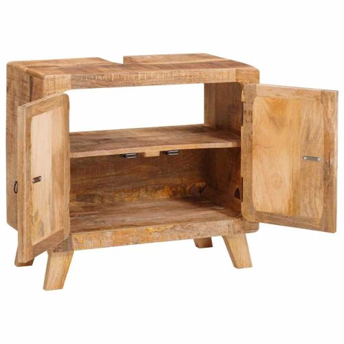 Шкаф за баня Кафяво Солидно мангово дърво и инженерно дърво