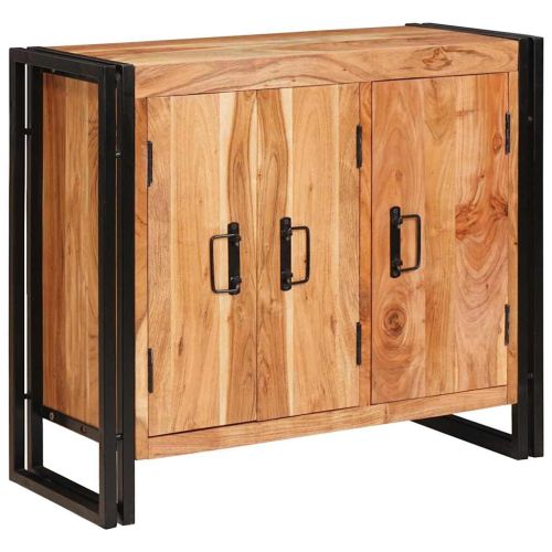 Стъклена витрина с врати Масивна акациева дървесина и метал