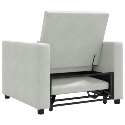 Разтегателен диван с единично легло с колела Светлосиво Кадифе