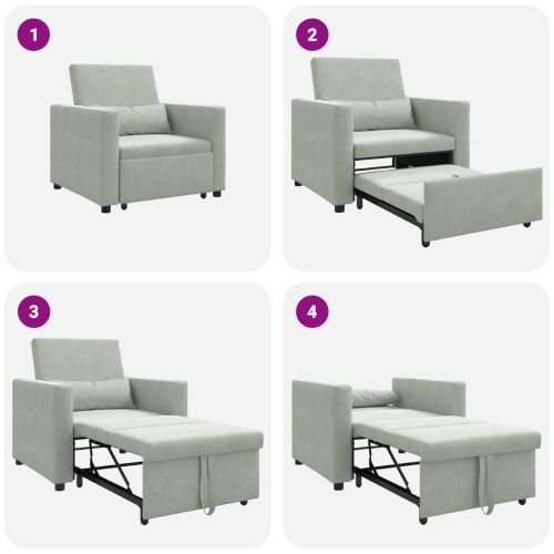 Разтегателен диван с единично легло с колела Светлосиво Кадифе