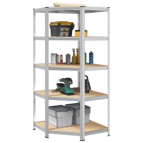 Ъглов рафт с рафт Сребрист 90 x 90 x 198 cm Инженерно дърво