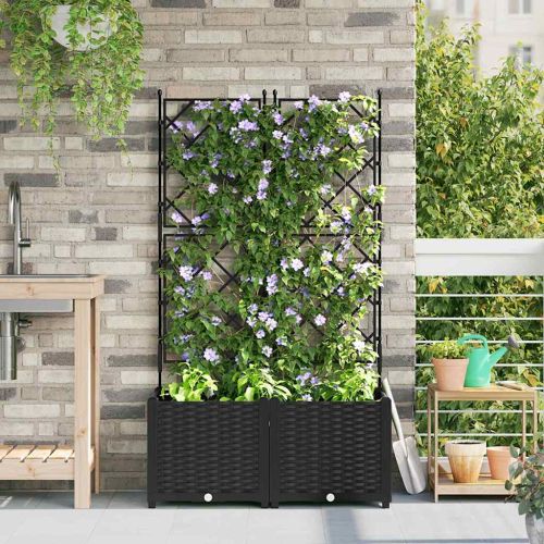 Градинска саксия 2 pcs Черен 80 x 40 x 143 см Пластмаса