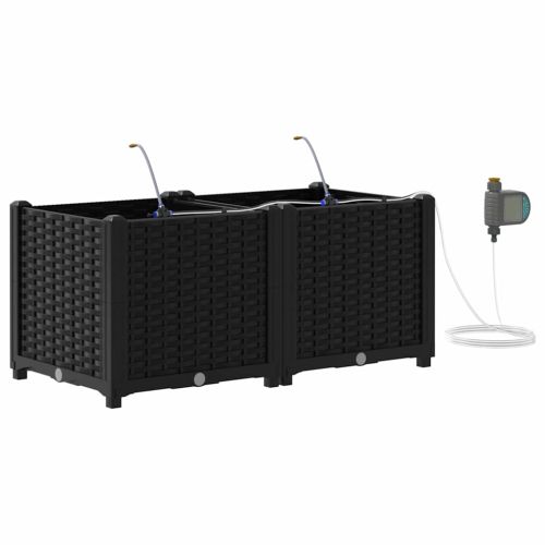 Градинска саксия 2 pcs Черен 80 x 40 x 37,5 см Пластмаса