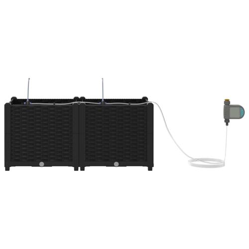 Градинска саксия 2 pcs Черен 80 x 40 x 37,5 см Пластмаса