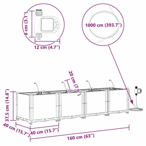 Градинска саксия 4 pcs Черен Пластмаса