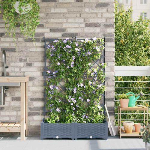 Градинска саксия 2 pcs Светло сиво 80 x 40 x 125,5 см Пластмаса