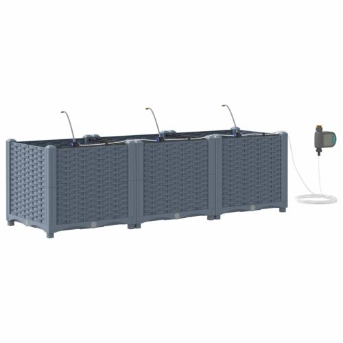 Градинска саксия 3 pcs Светло сиво 120 x 40 x 37,5 см Пластмаса