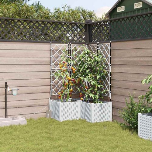 Градинска саксия 3 pcs Бял 80 x 80 x 142 см Пластмаса
