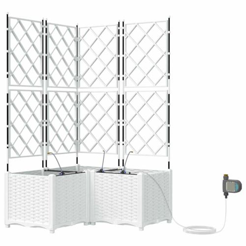 Градинска саксия 3 pcs Бял 80 x 80 x 142 см Пластмаса