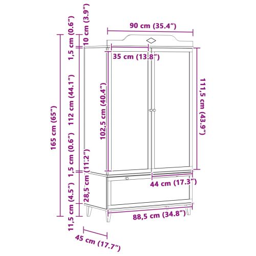 Дъска за записки Гардероб ROROS Сив и бял 90 x 45 x 165 см