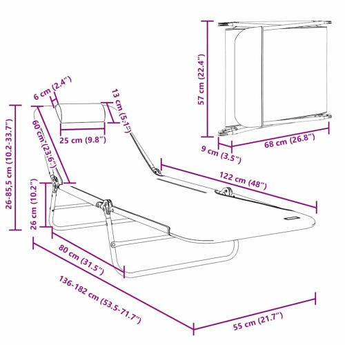 Сгъваем шезлонг 2 pcs Морски син 182 x 55 x 85,5 см Textilene