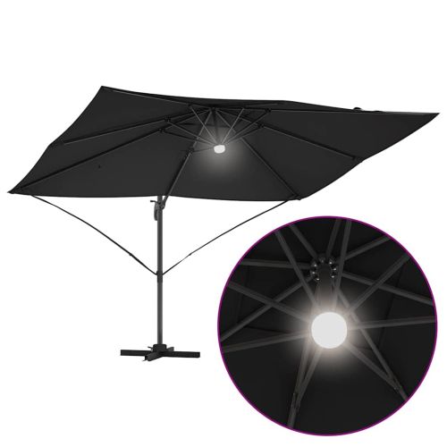 Плажен чадър Черно 351 x 250 x 253 см Полиестер и алуминий