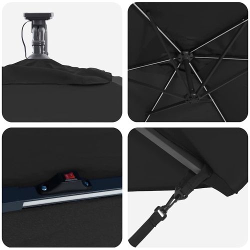 Плажен чадър Черно 294 x 200 x 270 см Полиестер и алуминий