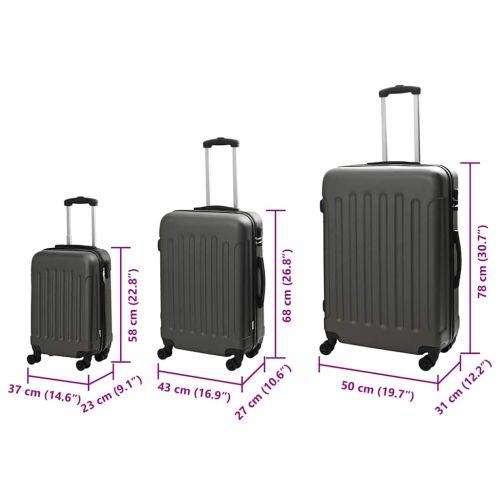 Куфар 3 pcs Тъмен сив 50 x 31 x 78 см ABS пластмаса