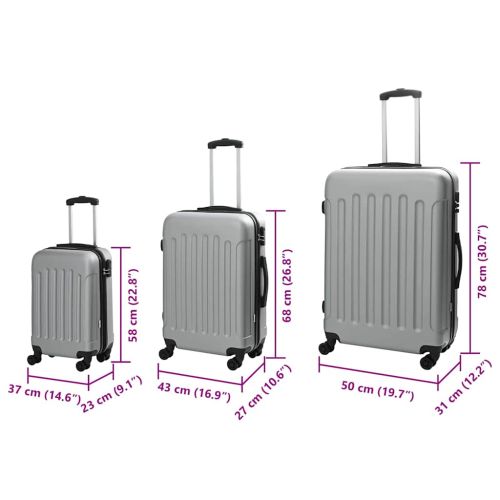 Куфар с заключване 3 pcs Сребрист 50 x 31 x 78 см ABS пластмаса