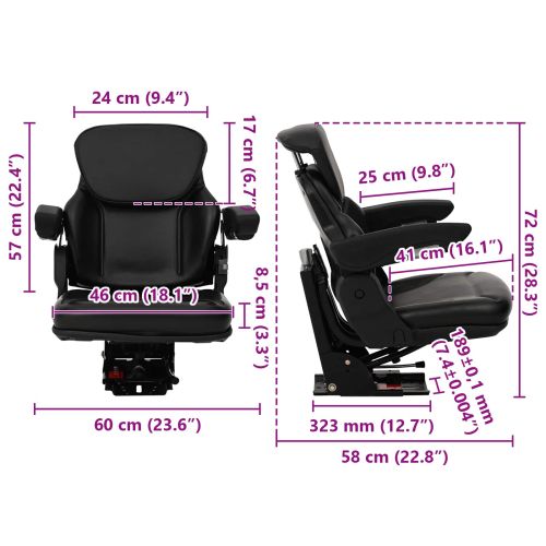 Тракторна седалка с окачване Черно 60 x 58 x 72 см