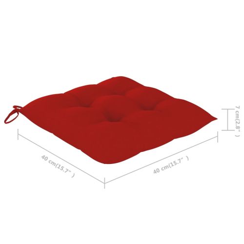 Градински столове с червени възглавници 8 бр тик масив