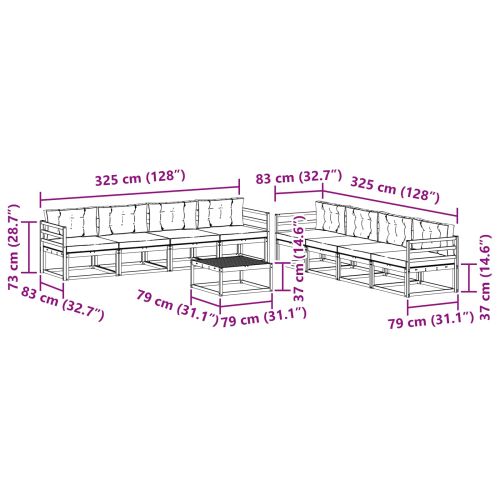Комплект дивани за открито 9 pcs Натурален и Бежов