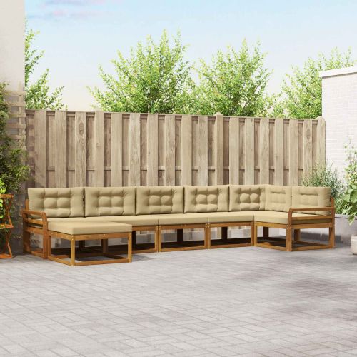 Комплект дивани за открито 7 pcs Натурален и Бежов