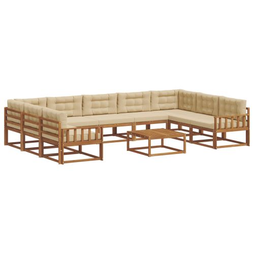Комплект дивани за открито 10 pcs Натурален и Бежов
