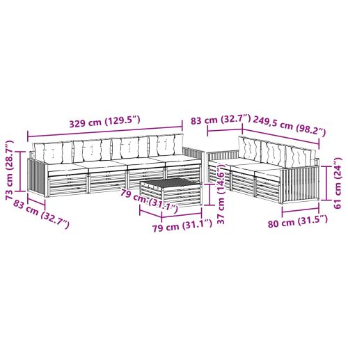Комплект дивани за открито 8 pcs Натурален и Антрацит