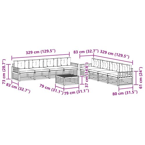 Комплект дивани за открито 9 pcs Натурален и Антрацит