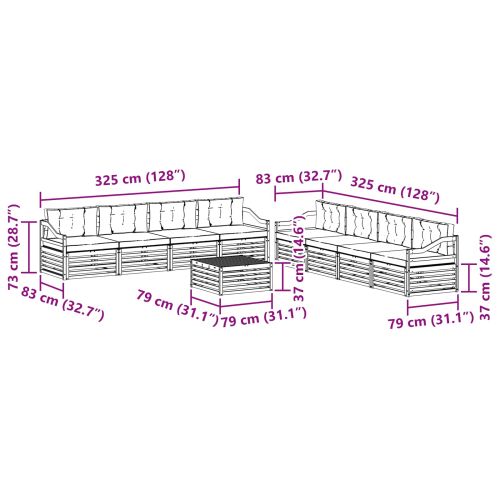 Комплект дивани за открито 9 pcs Натурален и Антрацит