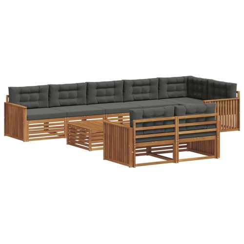 Комплект дивани за открито 9 pcs Натурален и Антрацит