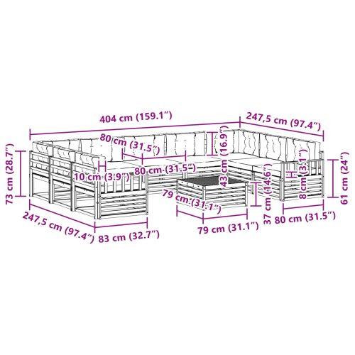 Комплект дивани за открито 10 pcs Натурален и Антрацит