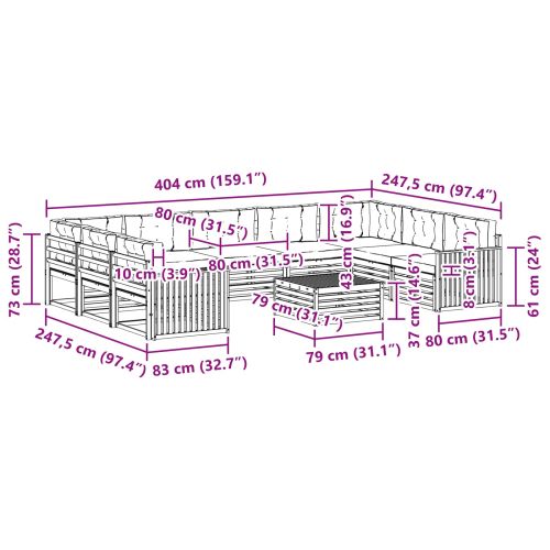 Комплект дивани за открито 10 pcs Натурален и Антрацит